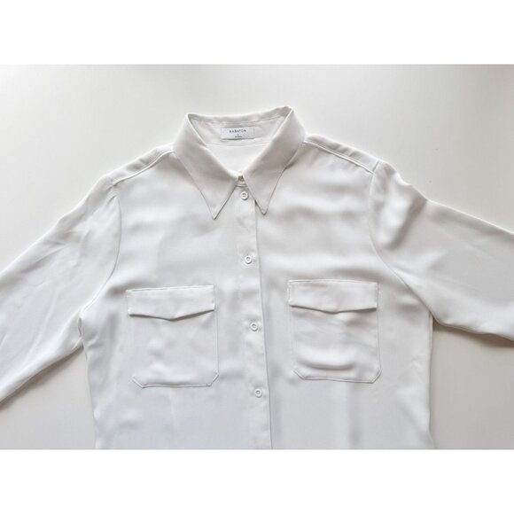 Aritzia BABATON White Matte Satin Front Pocket Button-Up Shirt, Size L - Picture 7 of 15